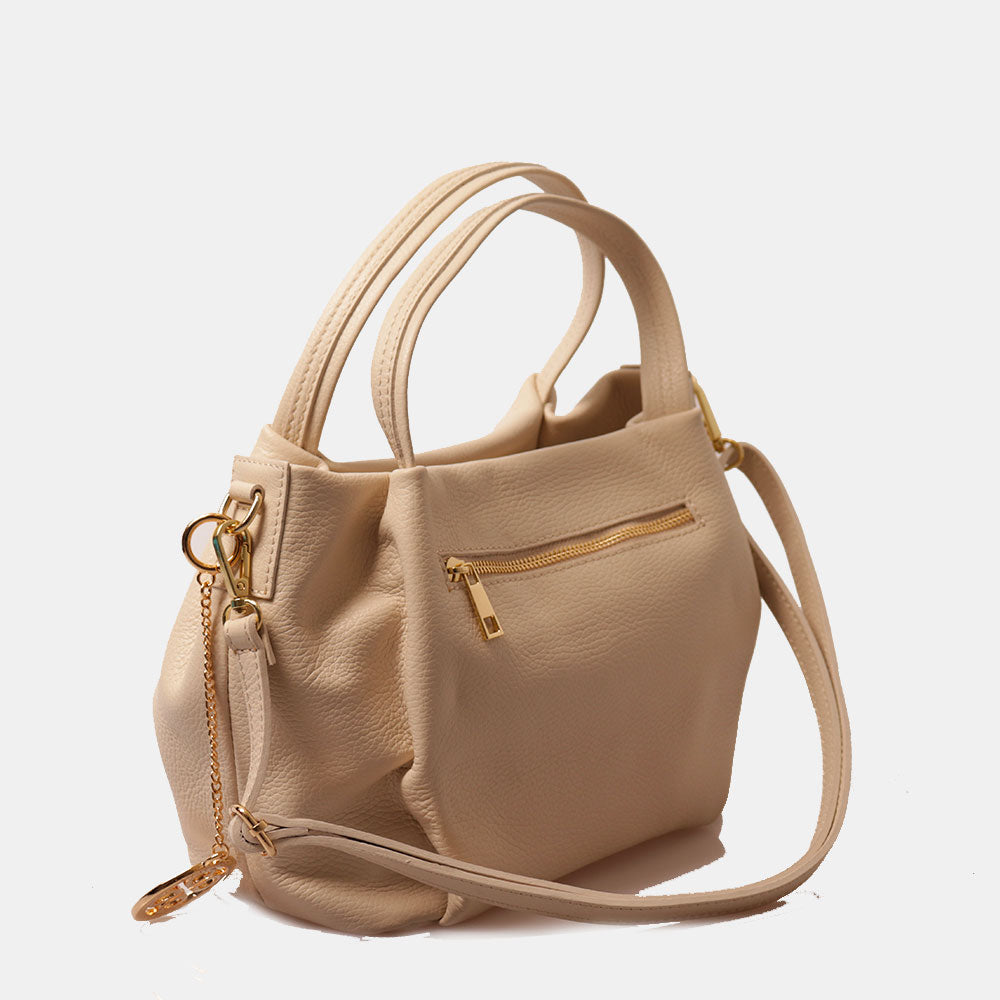 Borsa a Mano con Tracolla VIAVERDI in Pelle Beige Made in Italy linea Castiglione