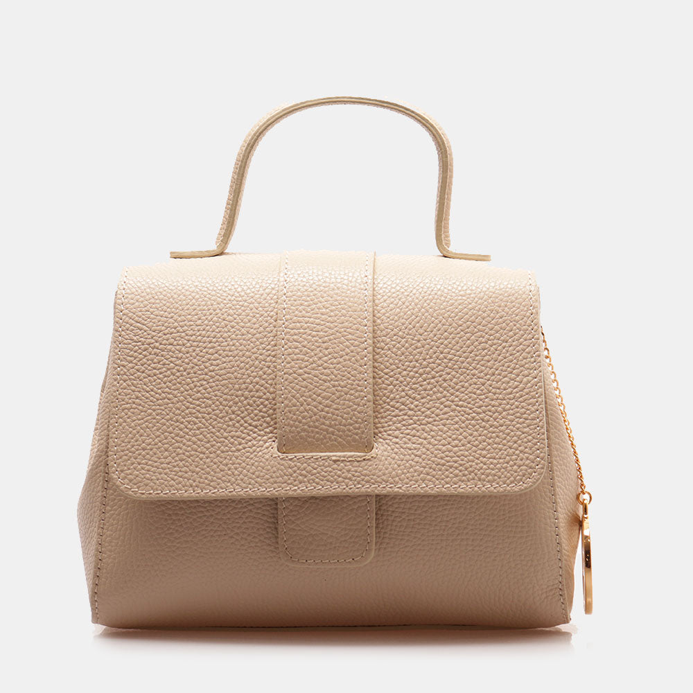 Borsa a Mano con Tracolla VIAVERDI in Pelle Beige Made in Italy linea Fiesole