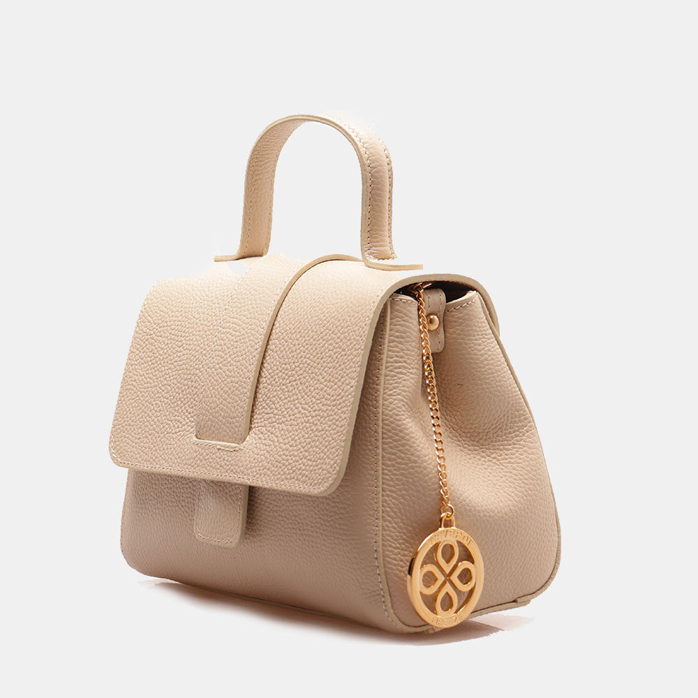 Borsa a Mano con Tracolla VIAVERDI in Pelle Beige Made in Italy linea Fiesole