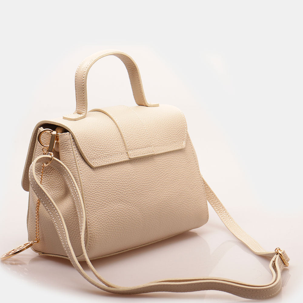 Borsa a Mano con Tracolla VIAVERDI in Pelle Beige Made in Italy linea Fiesole