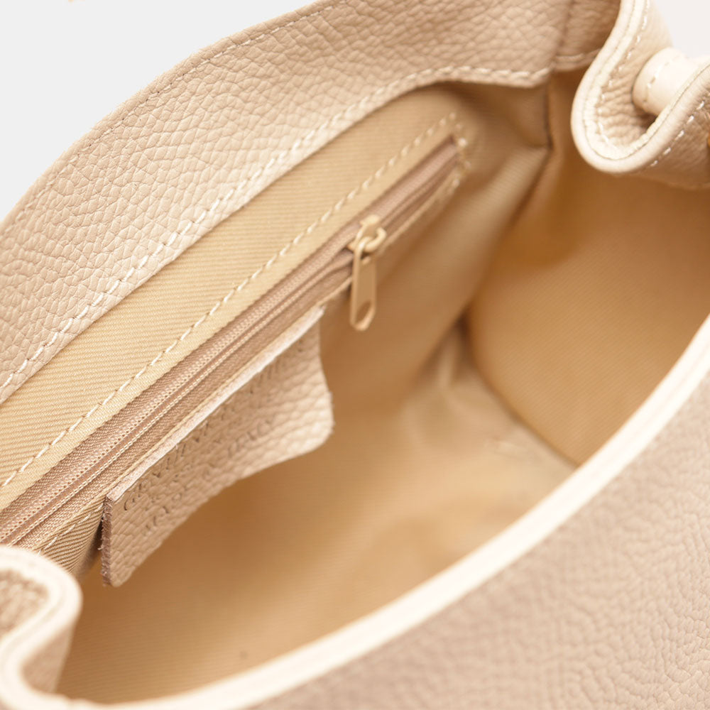 Borsa a Mano con Tracolla VIAVERDI in Pelle Beige Made in Italy linea Fiesole