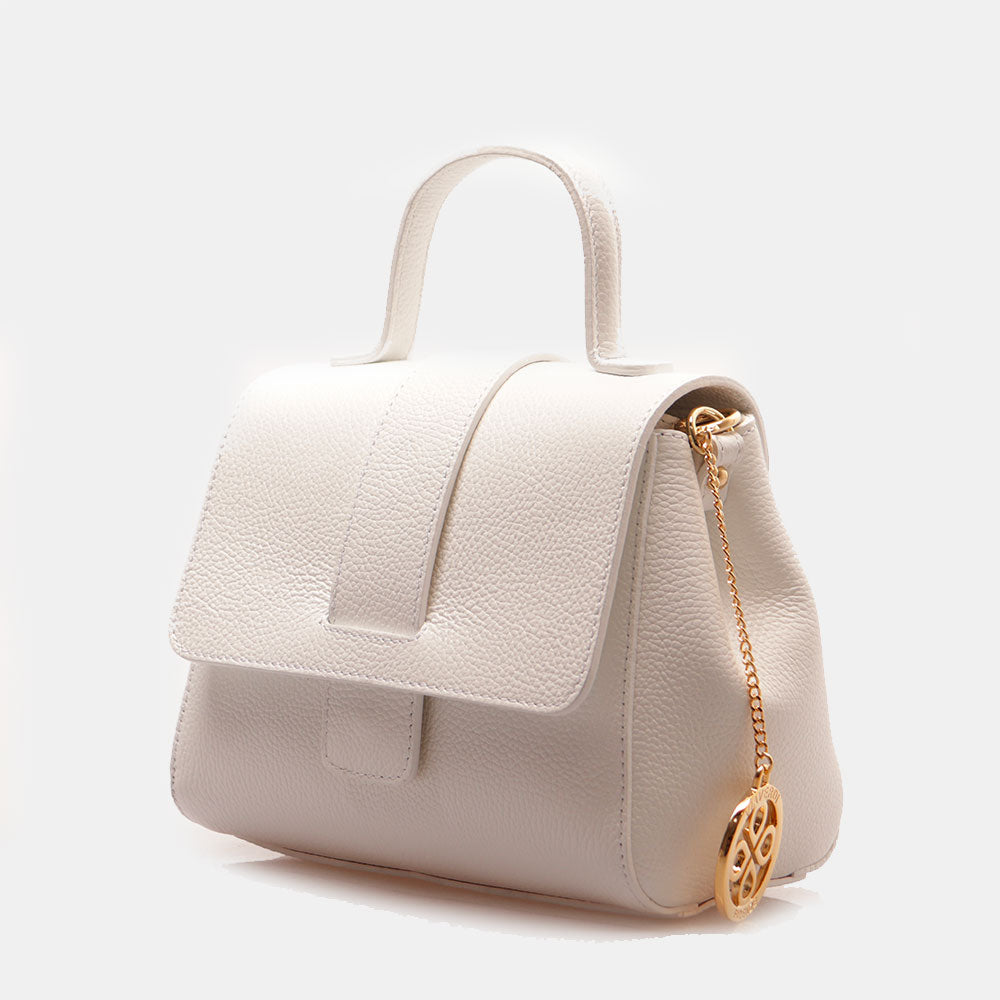 Borsa a Mano con Tracolla VIAVERDI in Pelle Bianca Made in Italy linea Fiesole