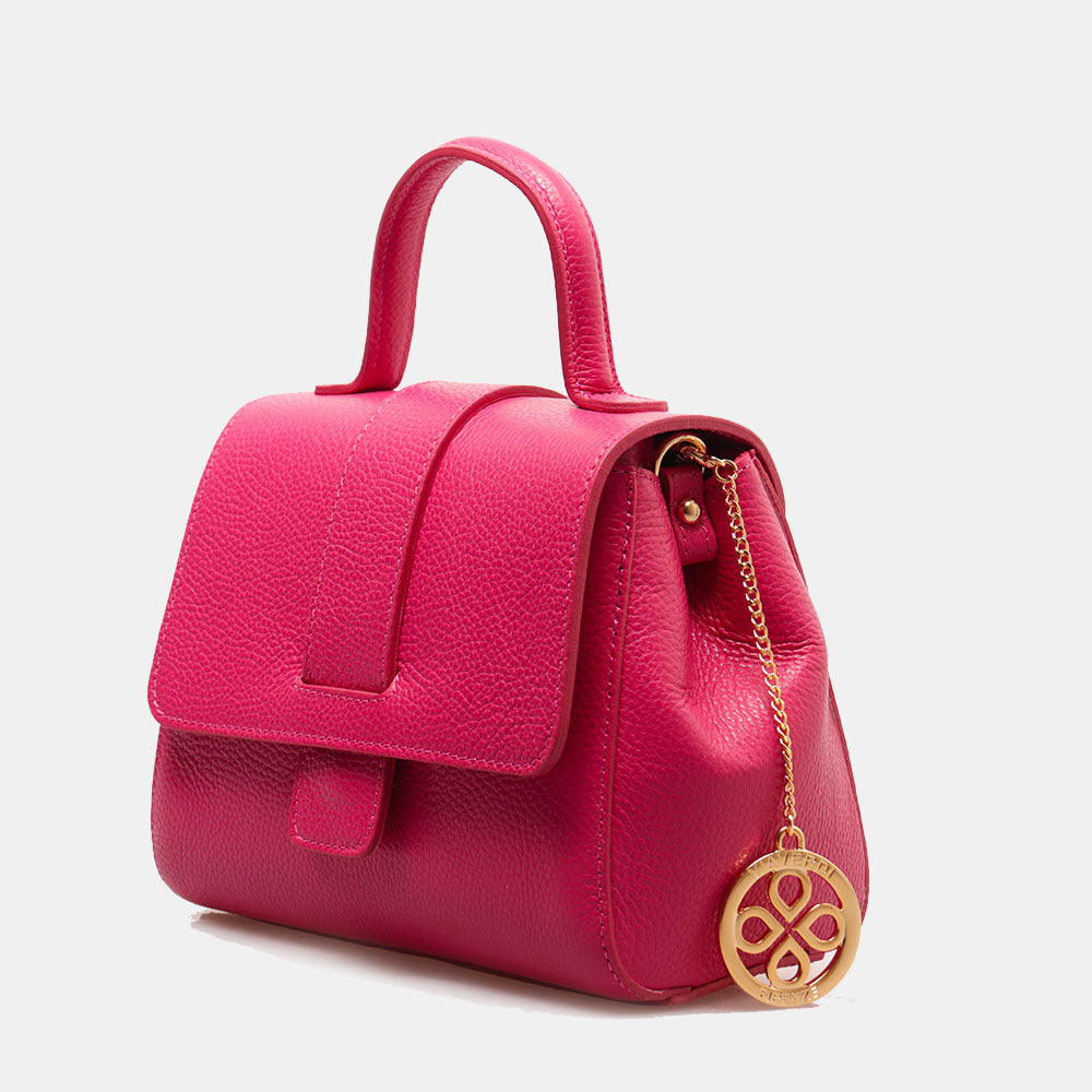 Borsa a Mano con Tracolla VIAVERDI in Pelle Fucsia Made in Italy linea Fiesole