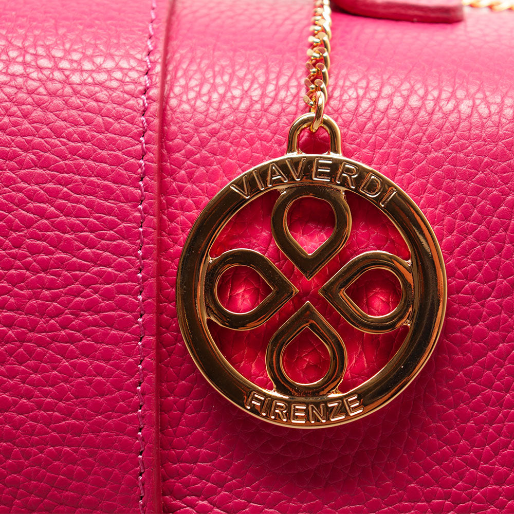 Borsa a Mano con Tracolla VIAVERDI in Pelle Fucsia Made in Italy linea Fiesole