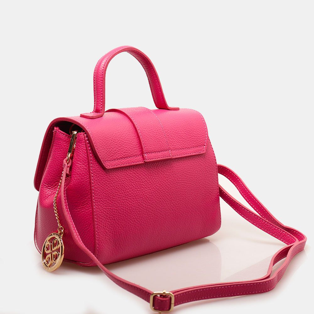 Borsa a Mano con Tracolla VIAVERDI in Pelle Fucsia Made in Italy linea Fiesole