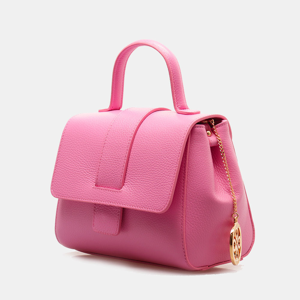 Borsa a Mano con Tracolla VIAVERDI in Pelle Rosa Made in Italy linea Fiesole
