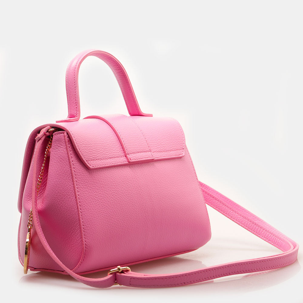 Borsa a Mano con Tracolla VIAVERDI in Pelle Rosa Made in Italy linea Fiesole