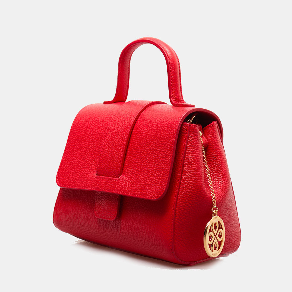 Borsa a Mano con Tracolla VIAVERDI in Pelle Rossa Made in Italy linea Fiesole