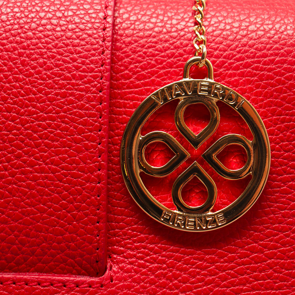 Borsa a Mano con Tracolla VIAVERDI in Pelle Rossa Made in Italy linea Fiesole