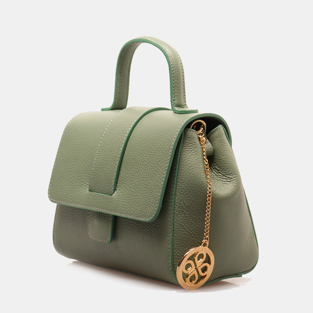 Borsa a Mano con Tracolla VIAVERDI in Pelle Verde Menta Made in Italy linea Fiesole