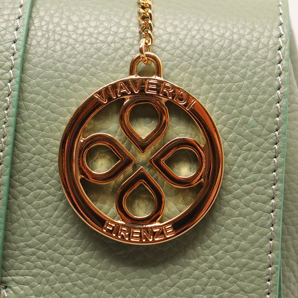 Borsa a Mano con Tracolla VIAVERDI in Pelle Verde Menta Made in Italy linea Fiesole