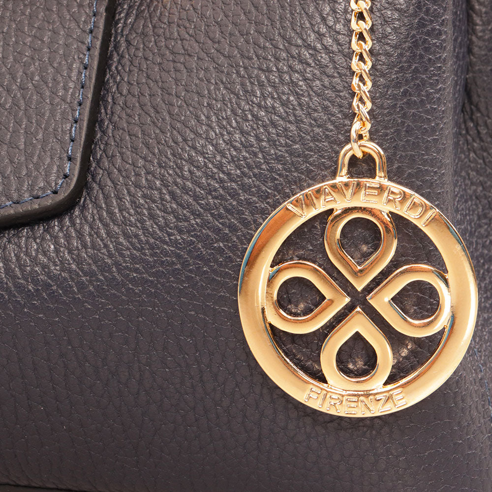 Borsa a Spalla VIAVERDI in Pelle Blu Made in Italy linea