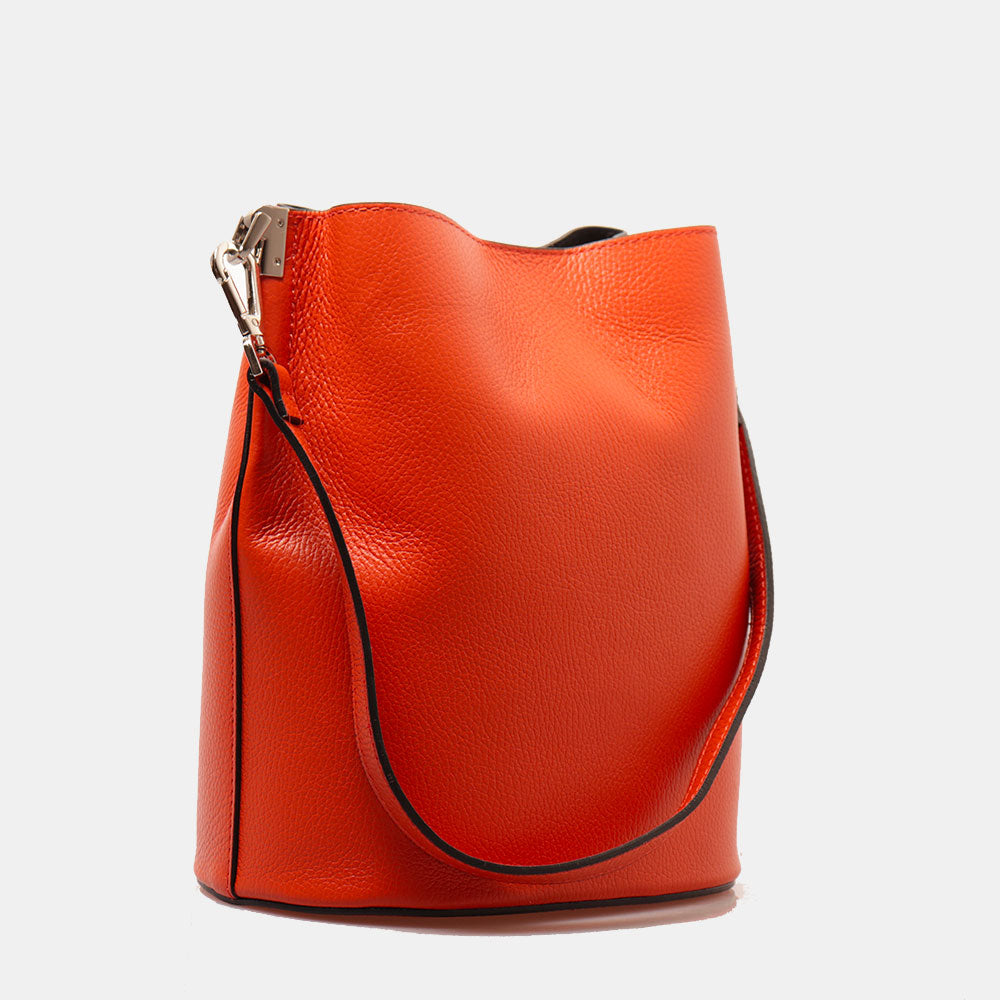 Borsa Secchiello con Tracolla VIAVERDI in Pelle Arancione Made in Italy linea Capalbio