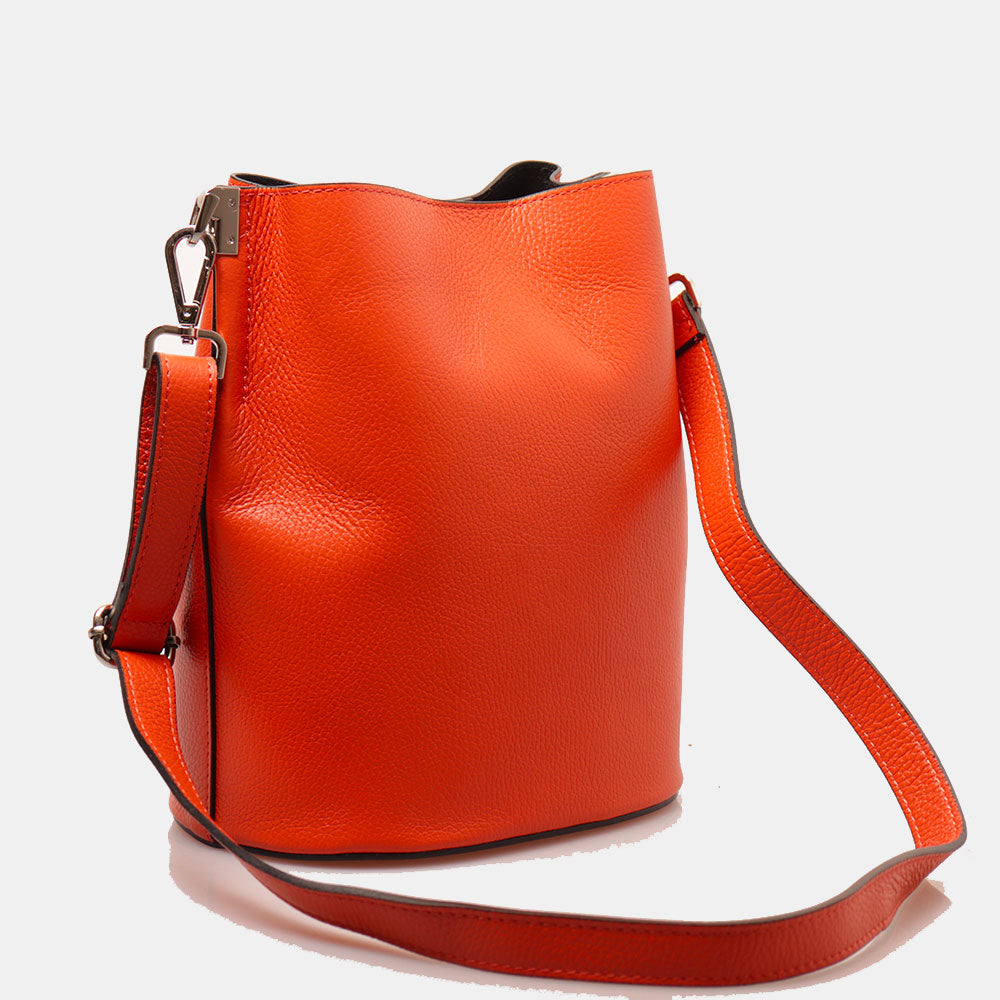 Borsa Secchiello con Tracolla VIAVERDI in Pelle Arancione Made in Italy linea Capalbio