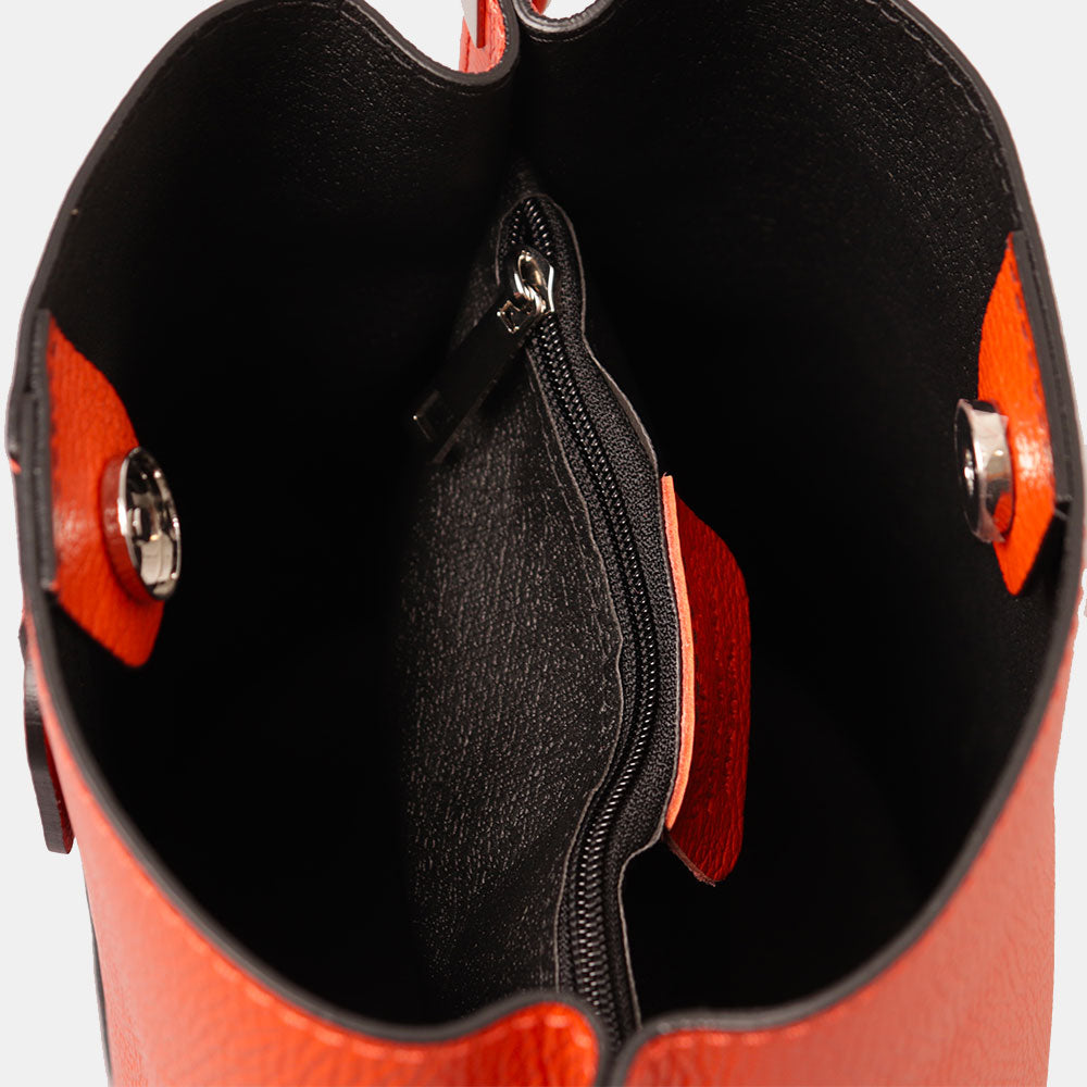 Borsa Secchiello con Tracolla VIAVERDI in Pelle Arancione Made in Italy linea Capalbio