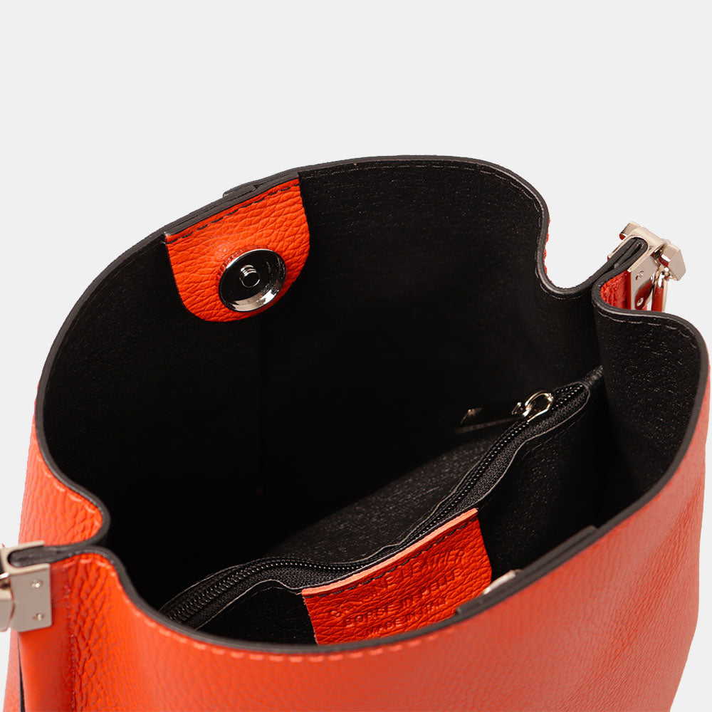 Borsa Secchiello con Tracolla VIAVERDI in Pelle Arancione Made in Italy linea Capalbio