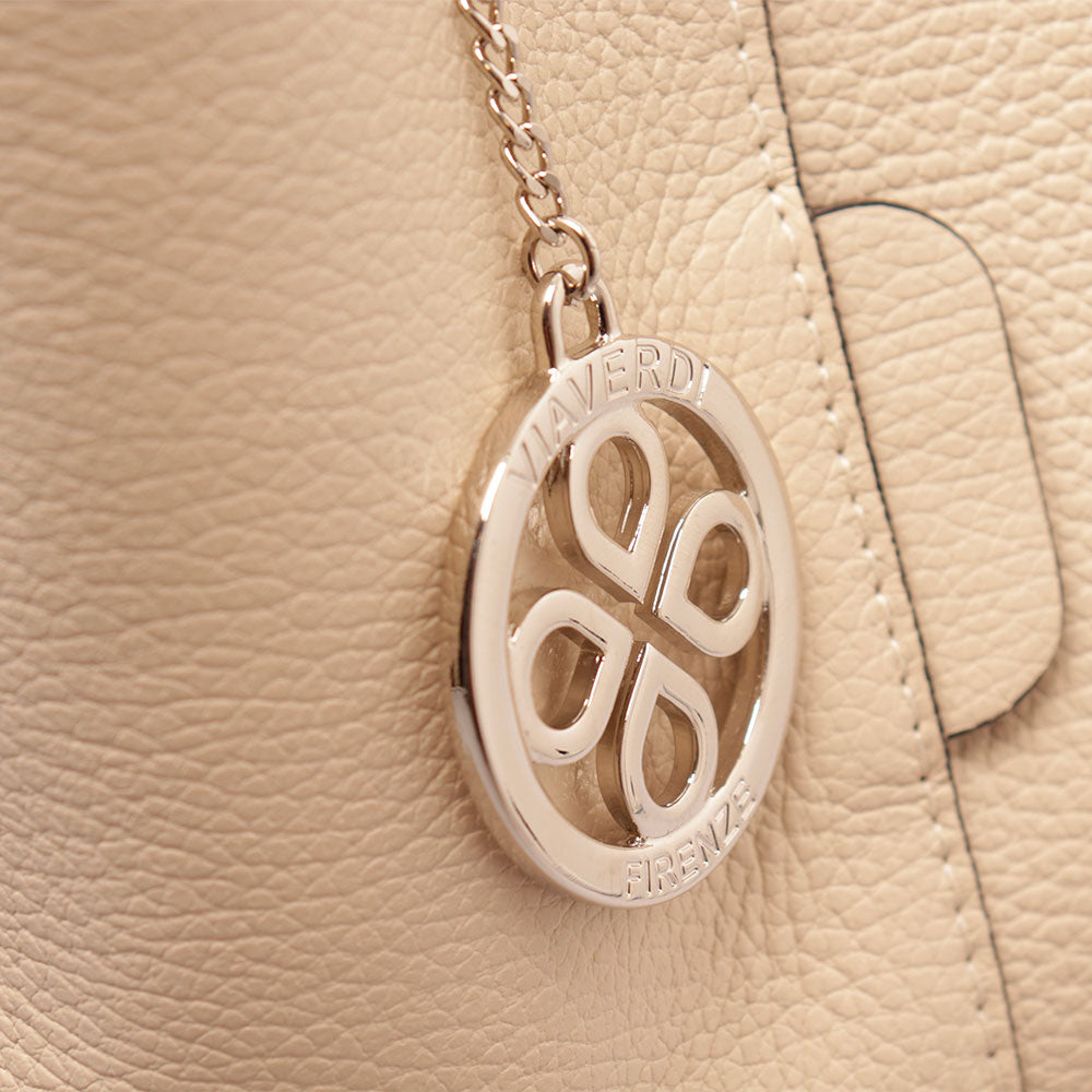 Borsa Secchiello con Tracolla VIAVERDI in Pelle Avorio Made in Italy linea Capalbio