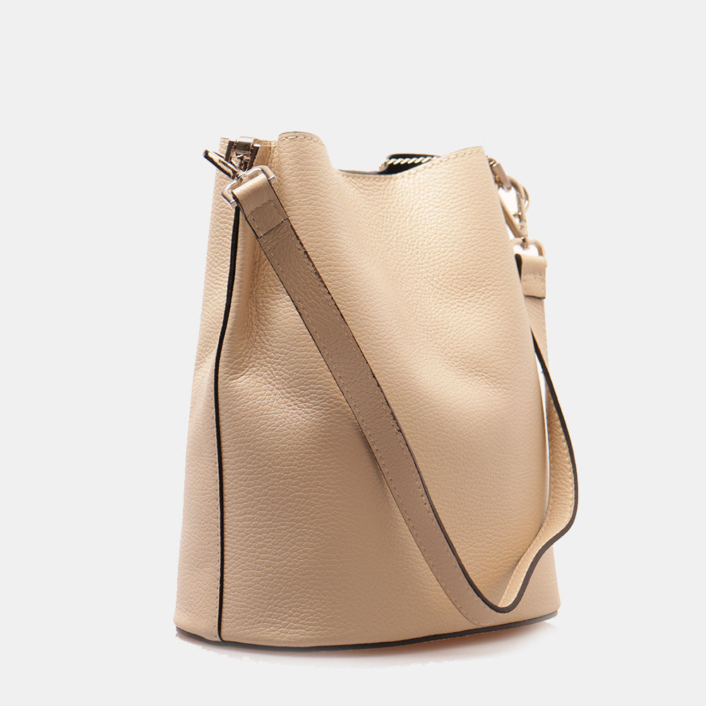 Borsa Secchiello con Tracolla VIAVERDI in Pelle Avorio Made in Italy linea Capalbio