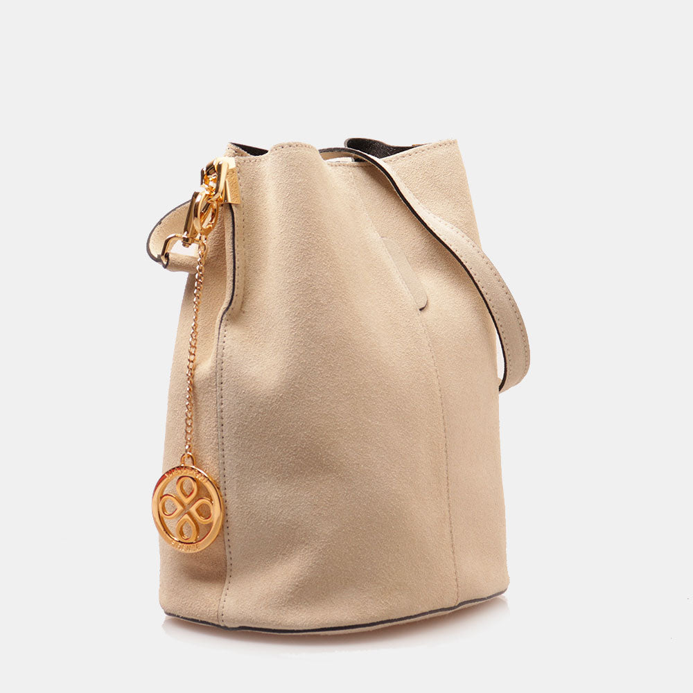 Borsa Secchiello con Tracolla VIAVERDI in Camoscio Avorio Made in Italy linea Capalbio