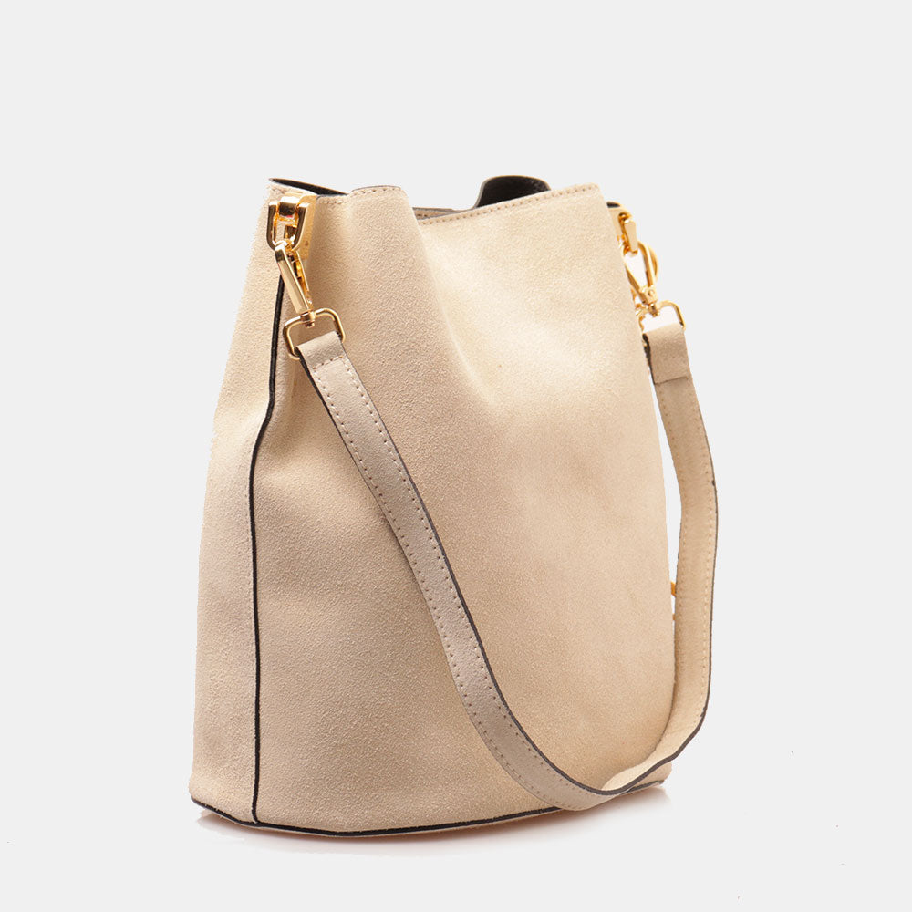 Borsa Secchiello con Tracolla VIAVERDI in Camoscio Avorio Made in Italy linea Capalbio