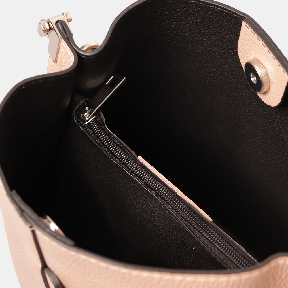 Borsa Secchiello con Tracolla VIAVERDI in Pelle Cipria Made in Italy linea Capalbio