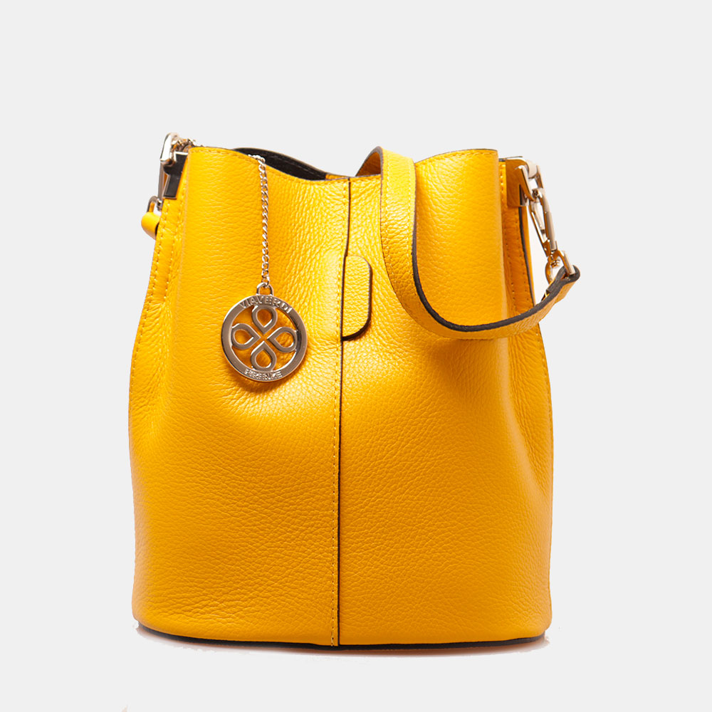 Borsa Secchiello con Tracolla VIAVERDI in Pelle Gialla Made in Italy linea Capalbio