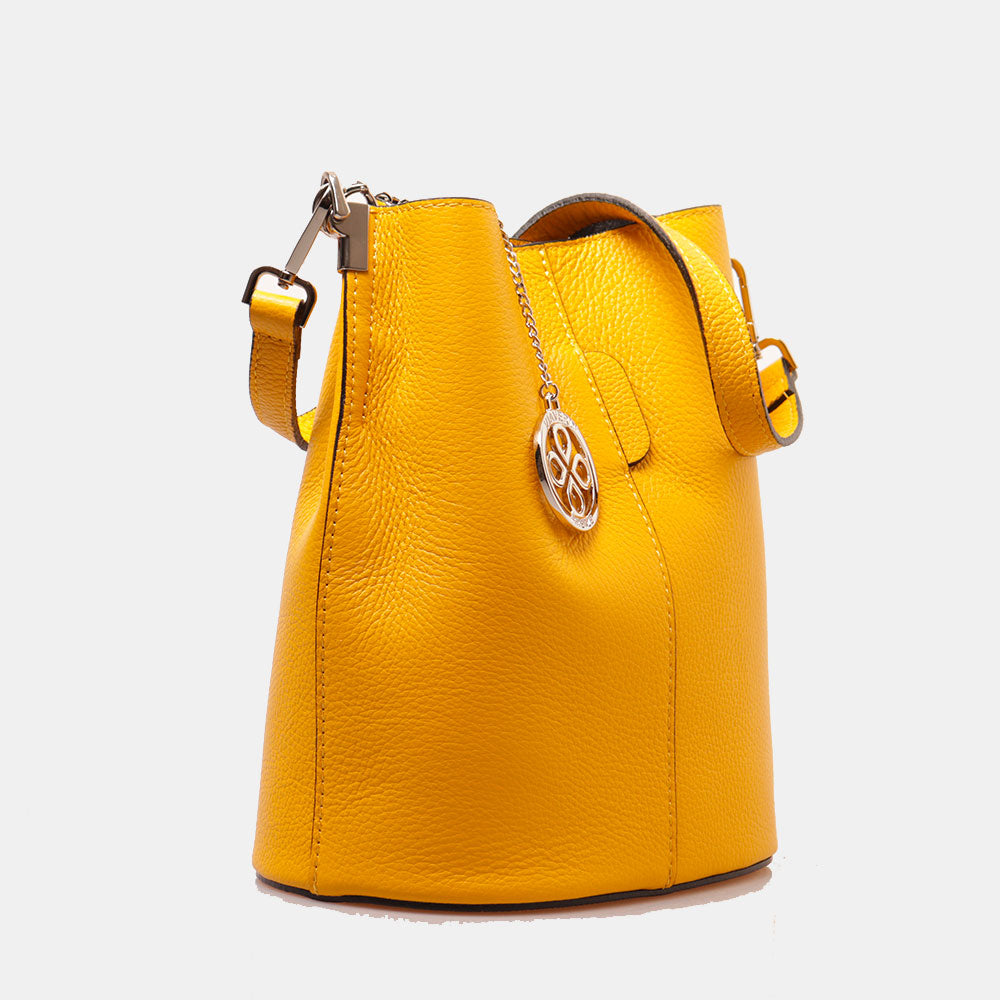Borsa Secchiello con Tracolla VIAVERDI in Pelle Gialla Made in Italy linea Capalbio