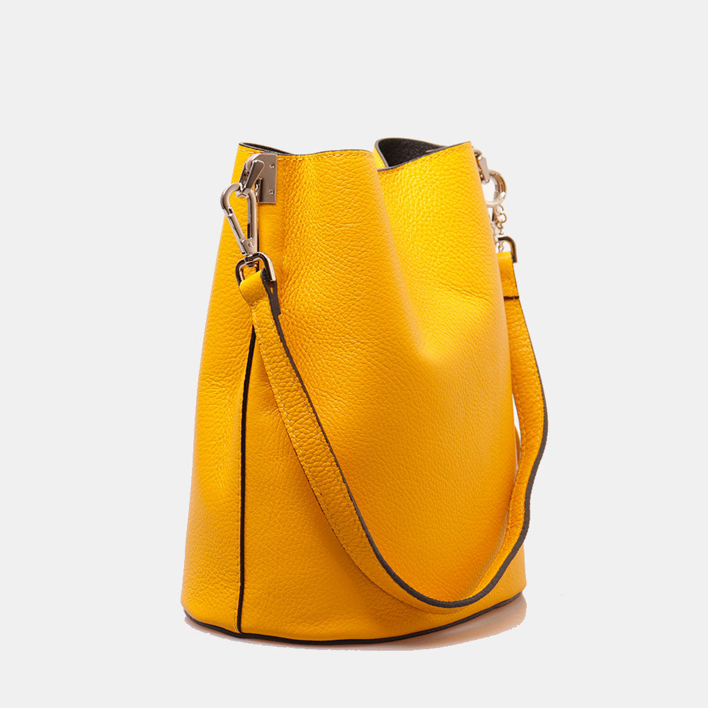 Borsa Secchiello con Tracolla VIAVERDI in Pelle Gialla Made in Italy linea Capalbio