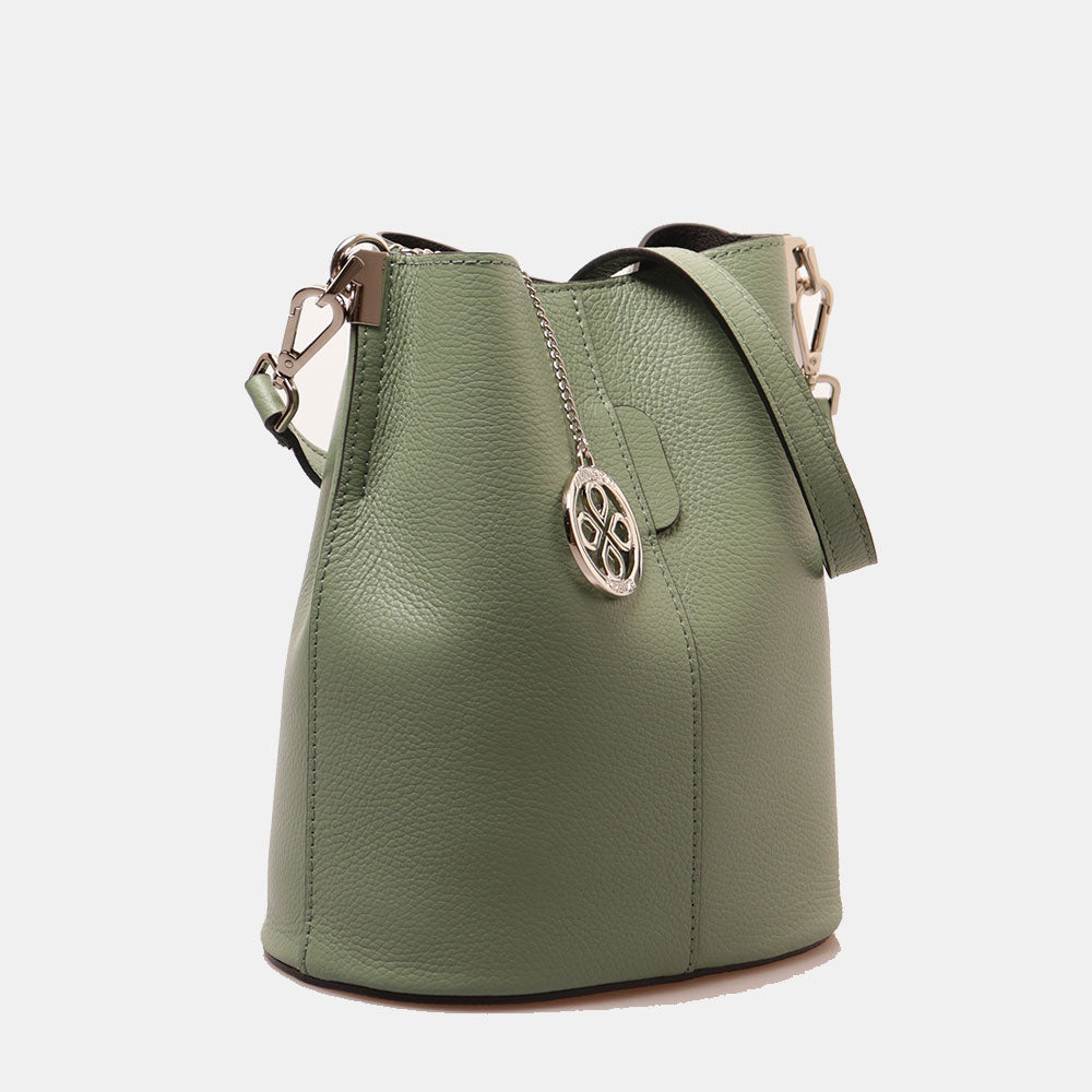 Borsa Secchiello con Tracolla VIAVERDI in Pelle Verde Menta Made in Italy linea Capalbio