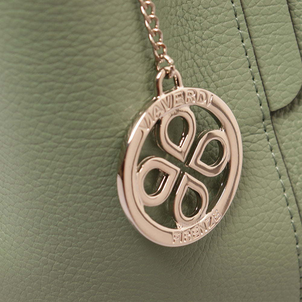 Borsa Secchiello con Tracolla VIAVERDI in Pelle Verde Menta Made in Italy linea Capalbio