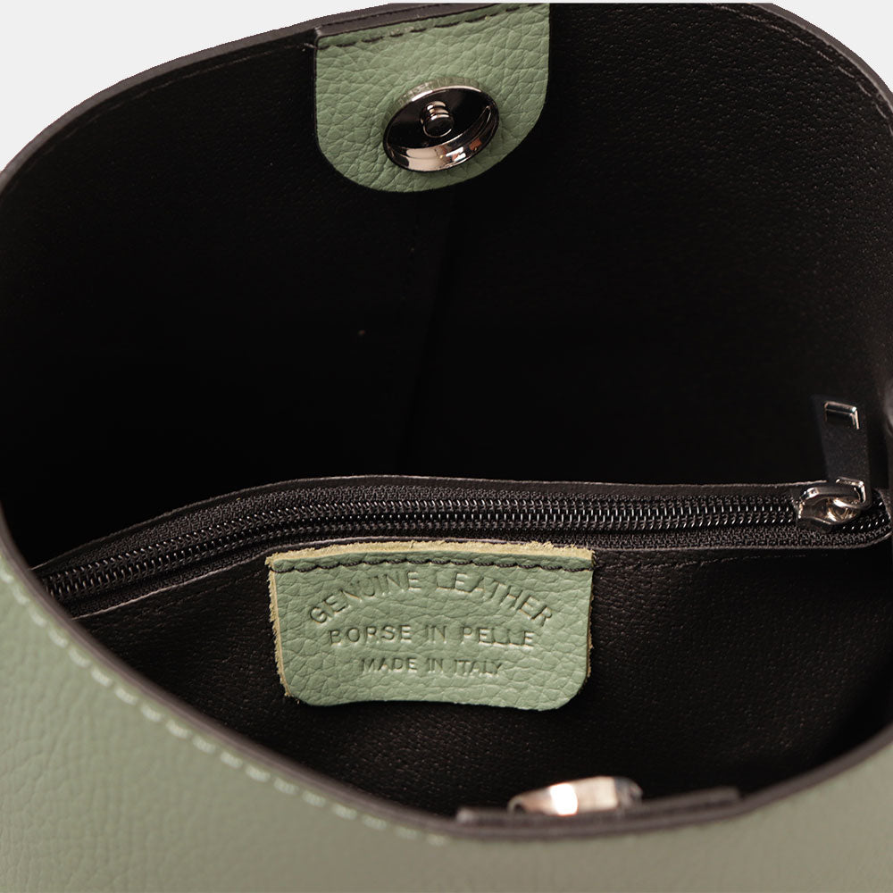 Borsa Secchiello con Tracolla VIAVERDI in Pelle Verde Menta Made in Italy linea Capalbio