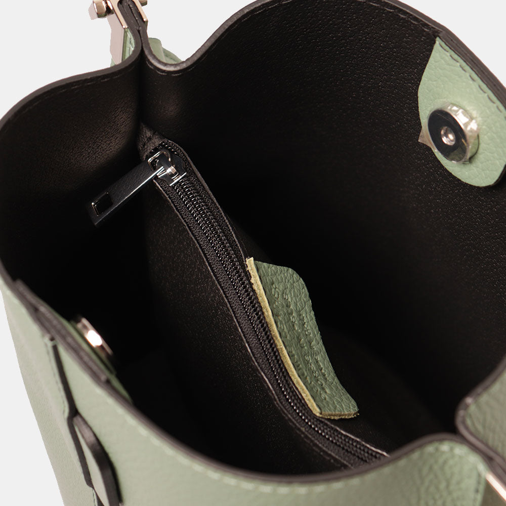 Borsa Secchiello con Tracolla VIAVERDI in Pelle Verde Menta Made in Italy linea Capalbio