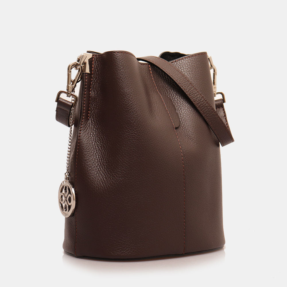 Borsa Secchiello con Tracolla VIAVERDI in Pelle Testa di Moro Made in Italy linea Capalbio