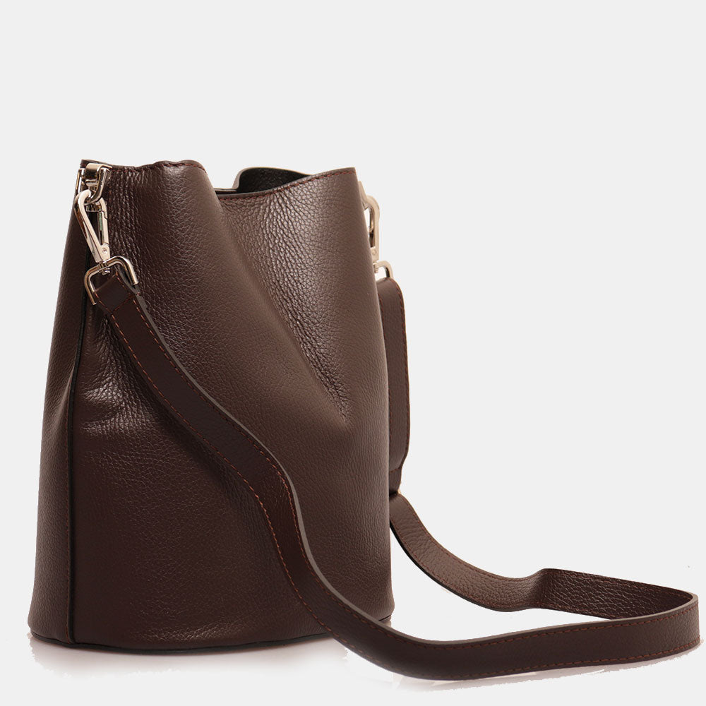 Borsa Secchiello con Tracolla VIAVERDI in Pelle Testa di Moro Made in Italy linea Capalbio