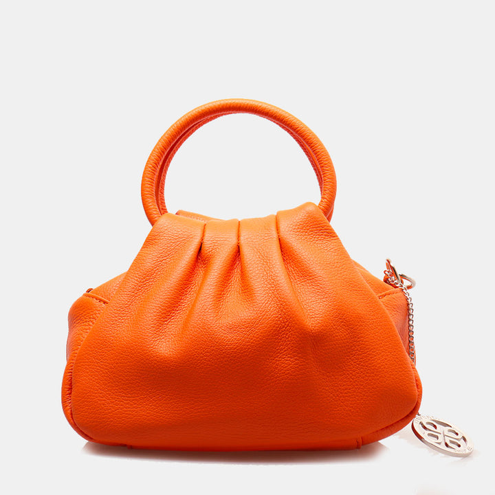 Borsa a Mano con Tracolla VIAVERDI in Pelle Arancio Made in Italy linea Barga