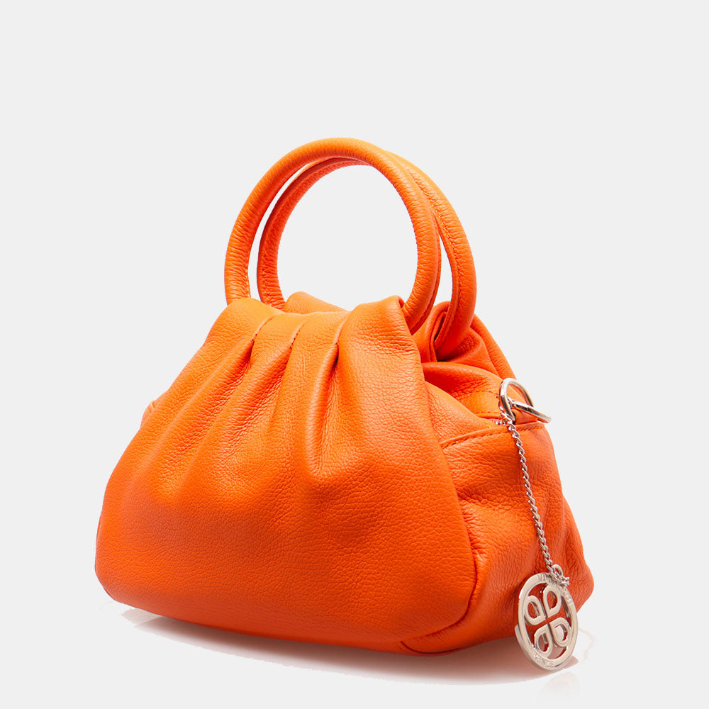 Borsa a Mano con Tracolla VIAVERDI in Pelle Arancio Made in Italy linea Barga