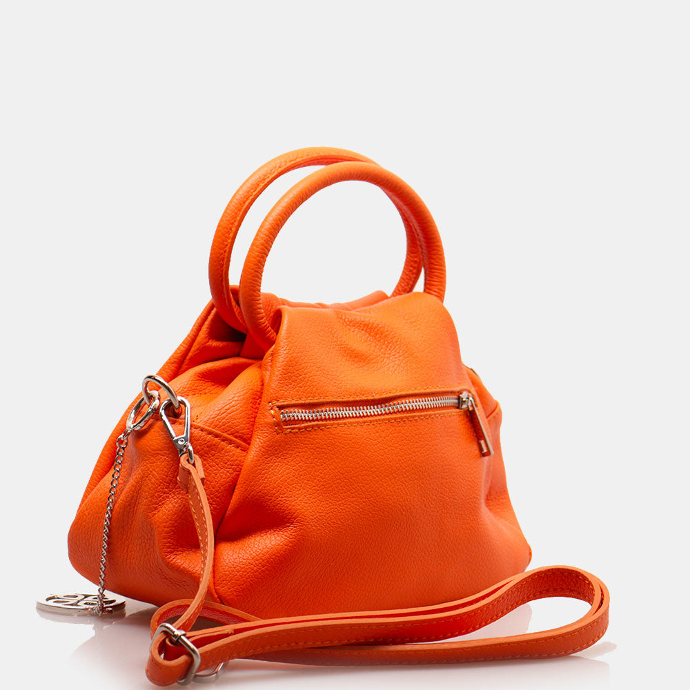 Borsa a Mano con Tracolla VIAVERDI in Pelle Arancio Made in Italy linea Barga