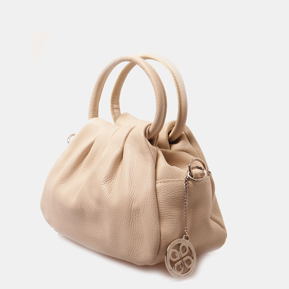 Borsa a Mano con Tracolla VIAVERDI in Pelle Beige Made in Italy linea Barga