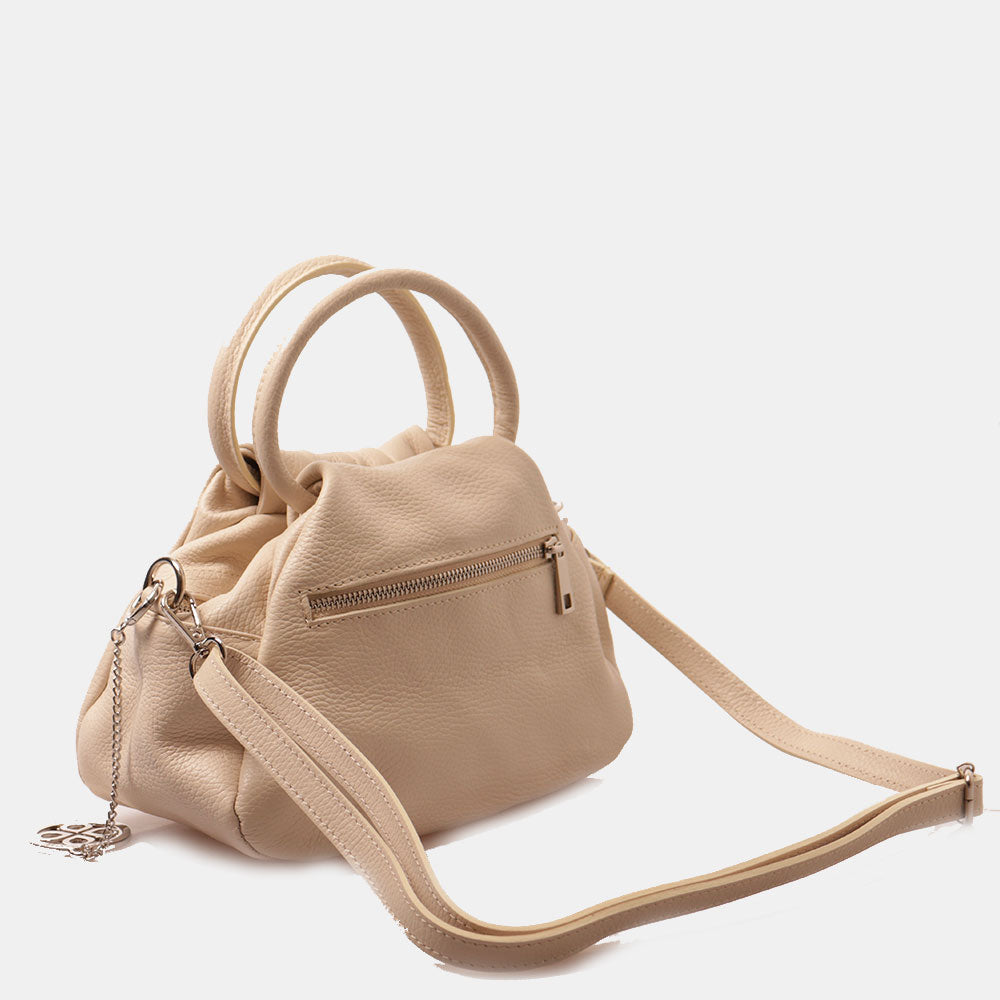 Borsa a Mano con Tracolla VIAVERDI in Pelle Beige Made in Italy linea Barga