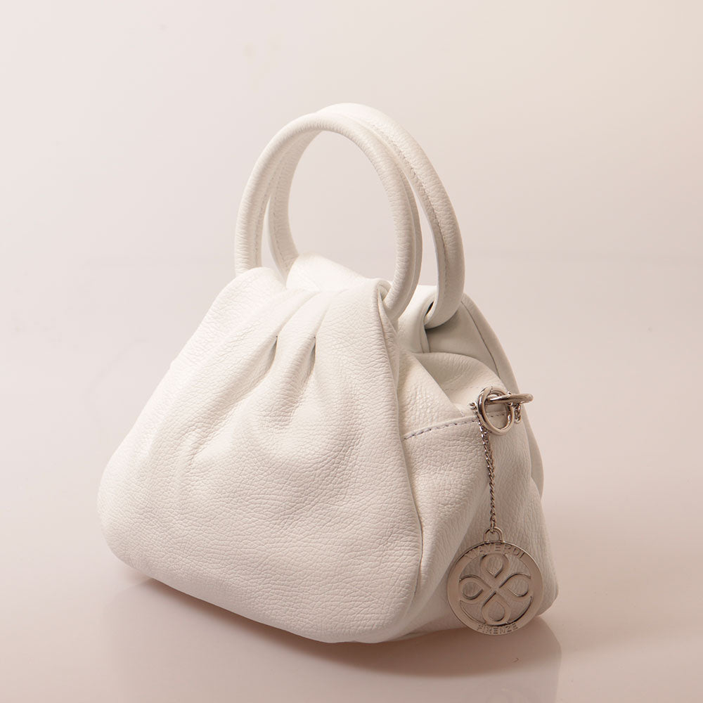 Borsa a Mano con Tracolla VIAVERDI in Pelle Bianca Made in Italy linea Barga