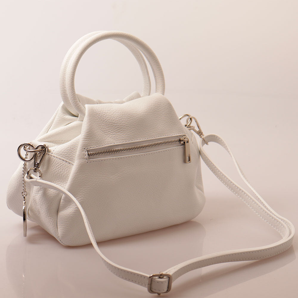 Borsa a Mano con Tracolla VIAVERDI in Pelle Bianca Made in Italy linea Barga