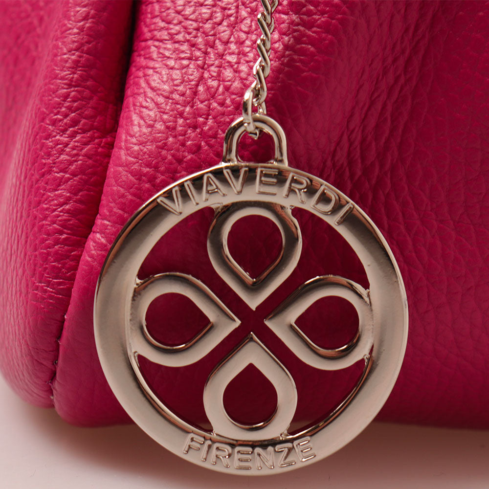 Borsa a Mano con Tracolla VIAVERDI in Pelle Fucsia Made in Italy linea Barga