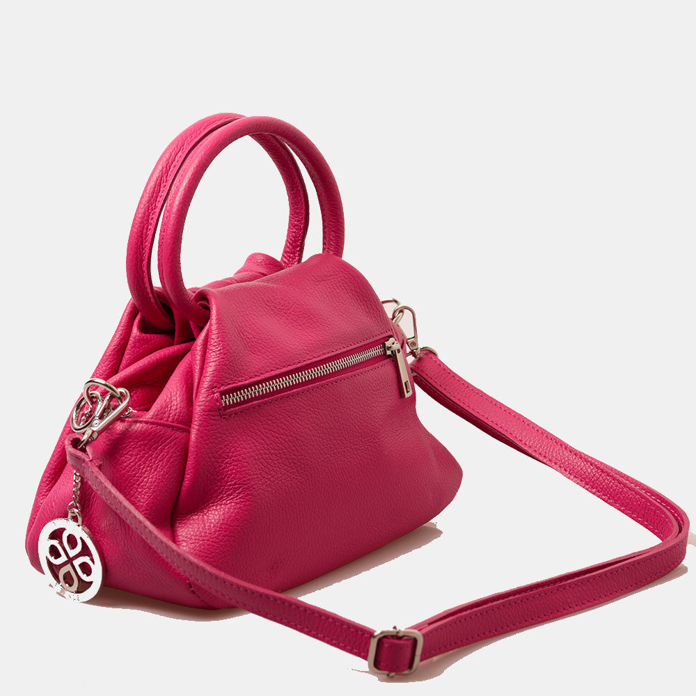 Borsa a Mano con Tracolla VIAVERDI in Pelle Fucsia Made in Italy linea Barga