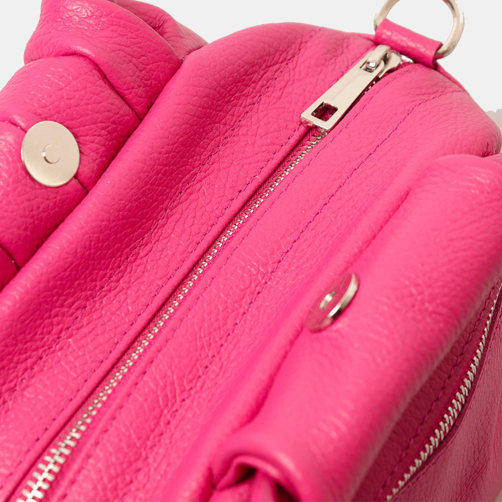 Borsa a Mano con Tracolla VIAVERDI in Pelle Fucsia Made in Italy linea Barga