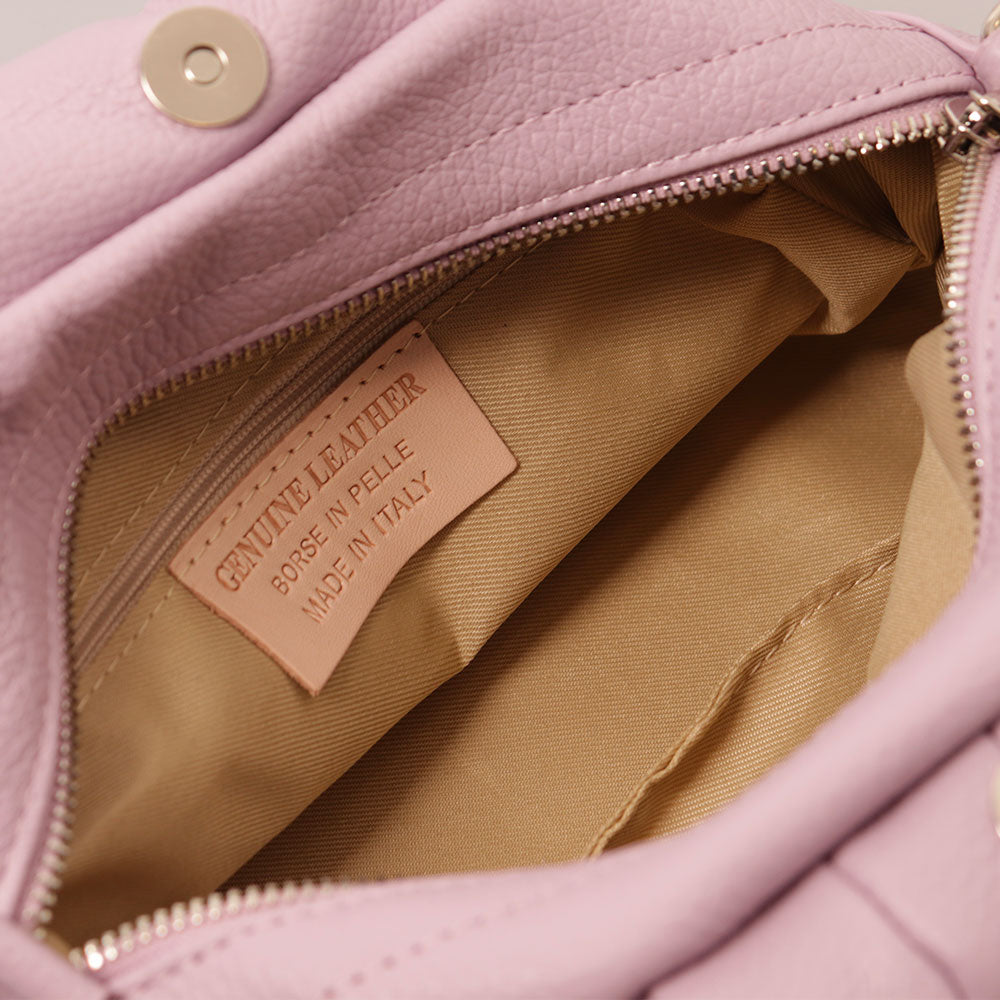 Borsa a Mano con Tracolla VIAVERDI in Pelle Lilla Made in Italy linea Barga