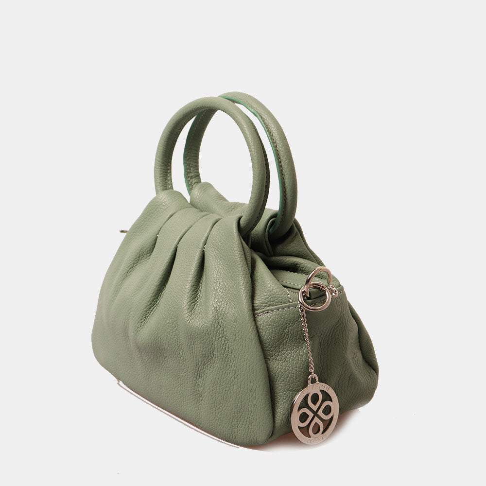 VIAVERDI Mintgrüne Lederhandtasche mit Schultergurt, hergestellt in Italien, Barga-Linie