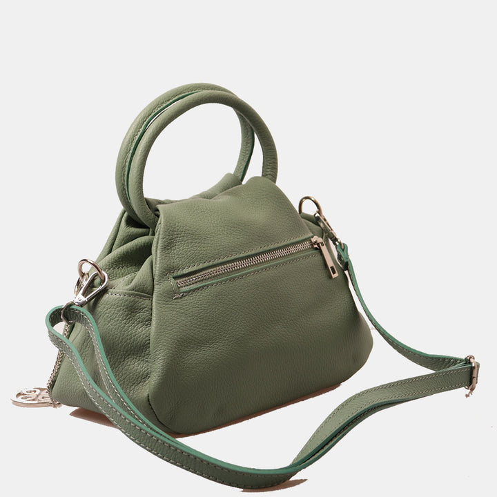 VIAVERDI Mintgrüne Lederhandtasche mit Schultergurt, hergestellt in Italien, Barga-Linie