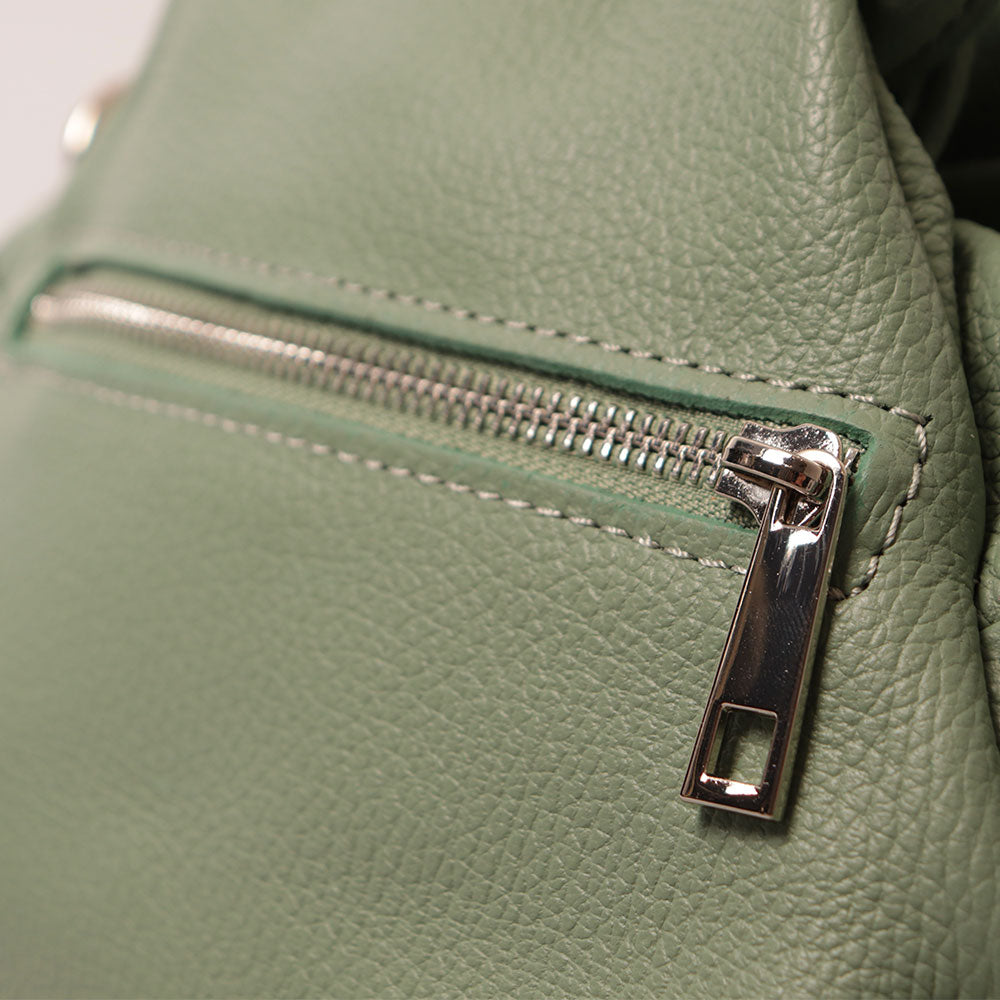 VIAVERDI Mintgrüne Lederhandtasche mit Schultergurt, hergestellt in Italien, Barga-Linie