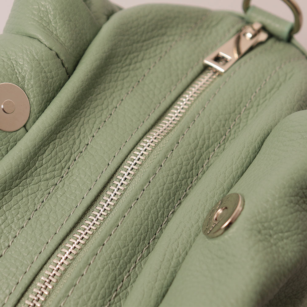 VIAVERDI Mintgrüne Lederhandtasche mit Schultergurt, hergestellt in Italien, Barga-Linie