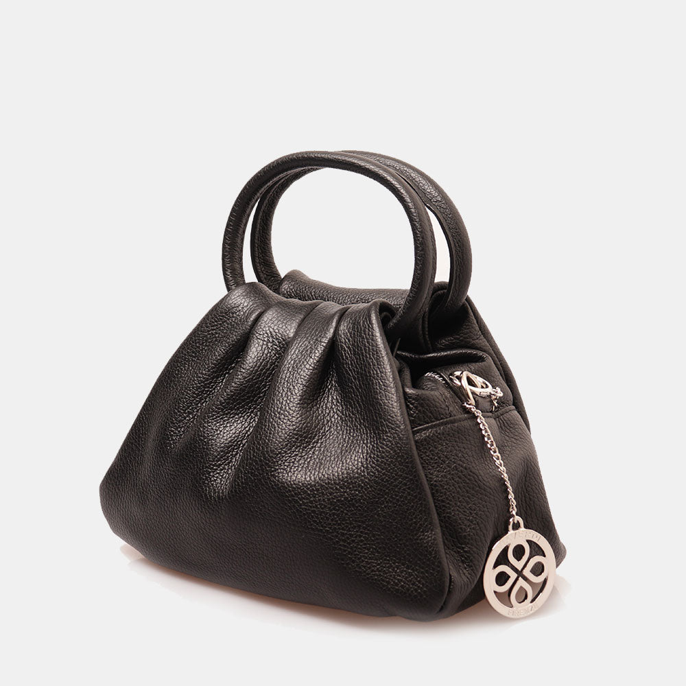 Borsa a Mano con Tracolla VIAVERDI in Pelle Nera Made in Italy linea Barga